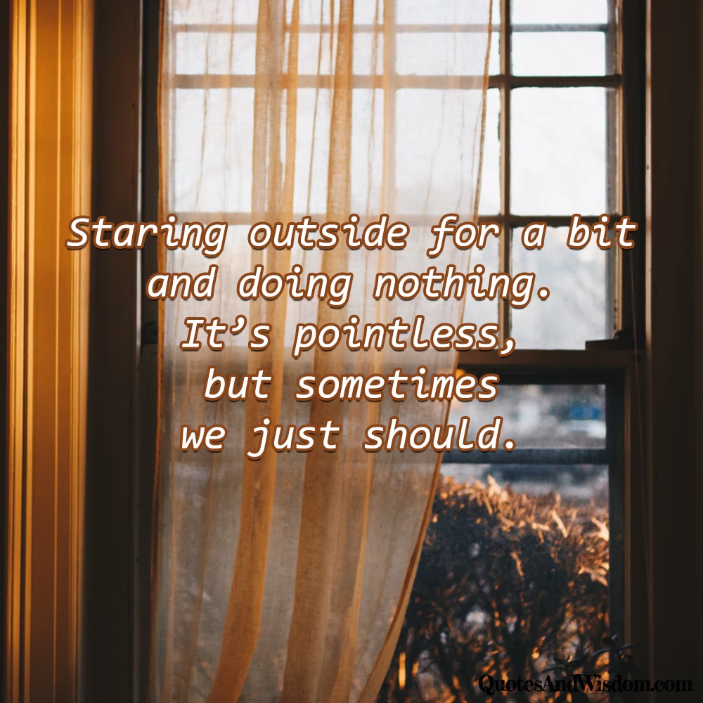 QuotesAndWisdom.com - Quote: Staring outside for a bit and doing nothing.